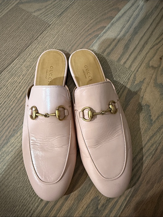 Gucci Shoes - Gucci Pale Pink Leather Horsebit Mule Slides